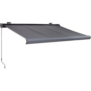 Anthrazitfarbene Kassettenmarkise Bayville 4x2,5m mit LED-Beleuchtung.
