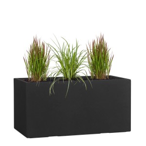 Rechteckiger Pflanzwerk Pflanzkübel Tub, 30x60x30 cm, anthrazit, bepflanzt mit Gräsern.