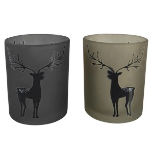 Boltze Windlichter Hirsch, 2-fach sortiert, grau und beige, Ø 9 cm.