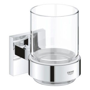 Grohe QuickFix Zahnputzbecher mit Halter, Glas und Chrom