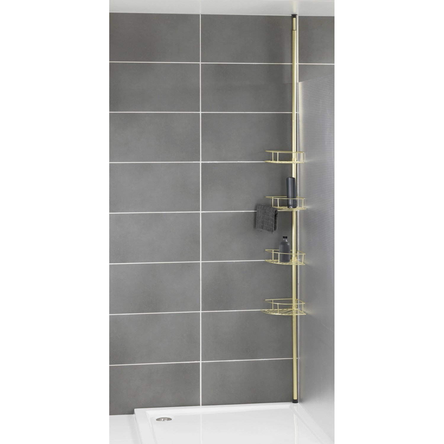 Wenko Teleskop-Eckregal Dolcedo, Badregal aus rostfreiem Edelstahl, gold matt, mit 4 Ablagekörben.