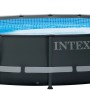 Intex Frame Pool Set Ultra Rondo XTR, Ø 488 cm, Stahlrahmenpool, dunkelgrau mit blauer Innenseite.