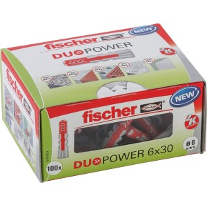 Fischer Dübel DuoPower 6x30 mm, 100er Packung in Kartonverpackung.