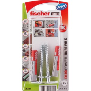 Fischer DuoPower 10x50 Universaldübel mit Winkelhaken, 2 Stück, für sichere Befestigungen.