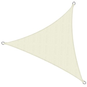 Dreieckiges, creme-farbenes Sol Royal Sonnensegel SolVision HS9 mit Edelstahlringen.
