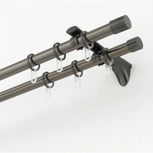 Gardinia Chicago Gardinenstange, Ø 20 mm, Titan, 200 cm, doppelläufig mit Ringen und Trägern.