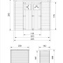 Technische Zeichnung: Timbela Gartenhaus M310, 2,63 m², Holz Gartenschuppen mit Maßen.