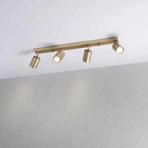 Goldene Lamkur Deckenleuchte Prisma mit 4 Strahlern. Moderner Spot für Wohnzimmer & Flur.