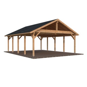Palmako Carport Robert, hellbraun, 555x732 cm, aus Holz mit Dach. Ideal als Doppelcarport.