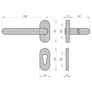Technische Zeichnung: Basi 1/2 Schmalrahmen Garnitur ZB 3250 PZ Edelstahl L-Form mit Maßen.