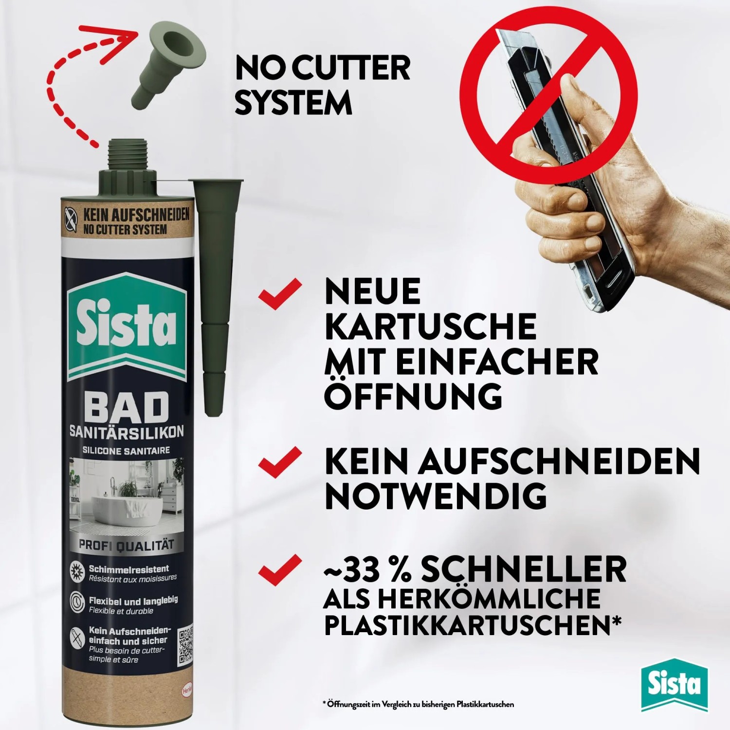 Sista Sanitär-Silikon Beige, Kartusche mit Aufsatz für Bad & Küche. Schimmelresistentes Silikon.
