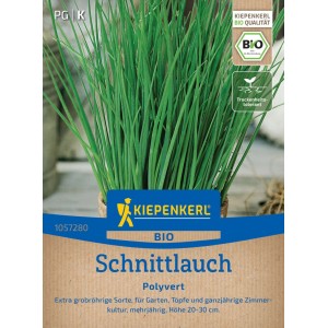 Kiepenkerl BIO Schnittlauch Saatgut, grüne Halme in Verpackung.