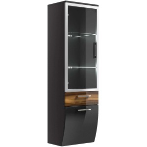 Posseik Bad-Hochschrank Rima, 40 cm, Walnuss Dekor mit Glasfächern und Schubladen.