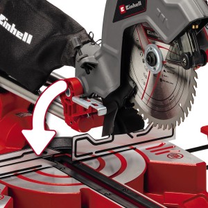 Einhell Zug-Kapp-Gehrungssäge TC-SM 216 mit Sägeblatt und Winkeleinstellung.