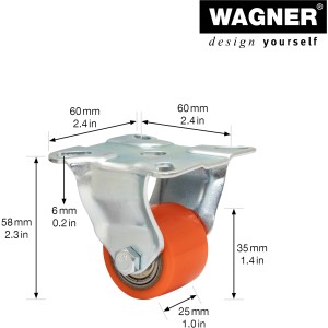 Wagner Mini Bockrolle mit Soft-Lauffläche, Ø 3,5cm, Tragkraft 100kg. Rolle für Möbel und Geräte.