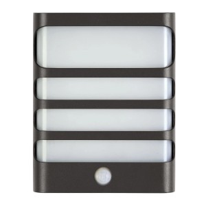 Anthrazitfarbene E2 Elektro LED Außenwandleuchte Vega mit Sensor, 20x7,2x16 cm.