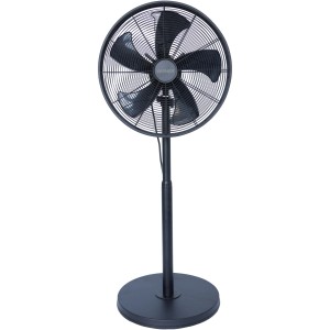 Schwarzer, höhenverstellbarer Vasner Standventilator Ventury S aus Metall mit Oszillation.