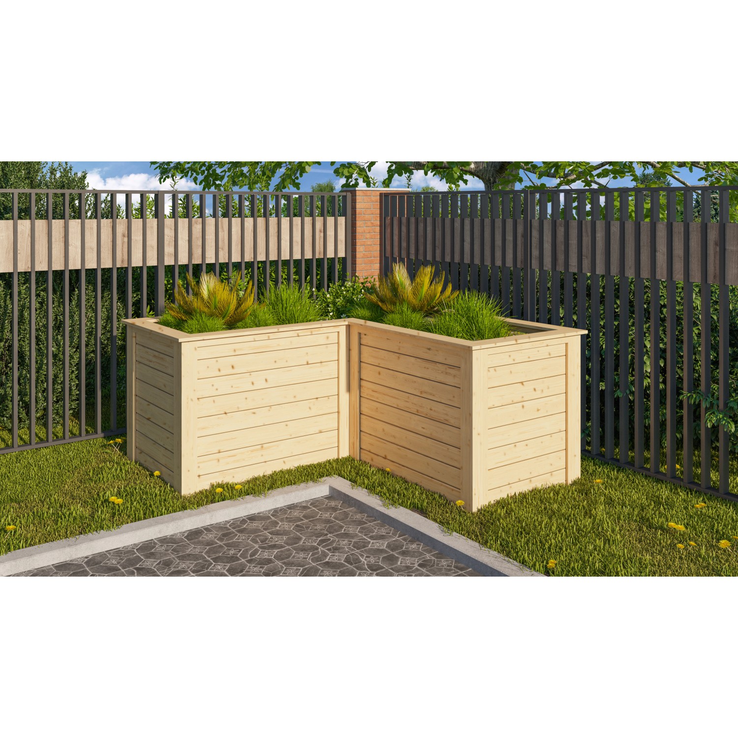 Karibu Hochbeet LForm Wandstärke 28 mm Fichte Natur 92 cm x 203 cm x