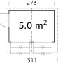 Grundriss Palmako Stella Gartenhaus, 273x190 cm, Satteldach, Holz-Gartenhaus mit Maßangaben.