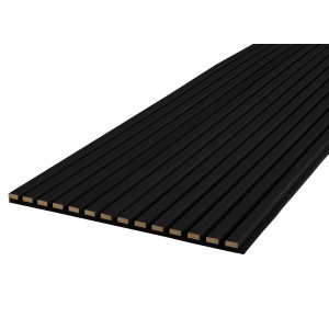 Schwarzes, mattes Akustikpaneel 56,1x240cm zur Wand- und Deckengestaltung.