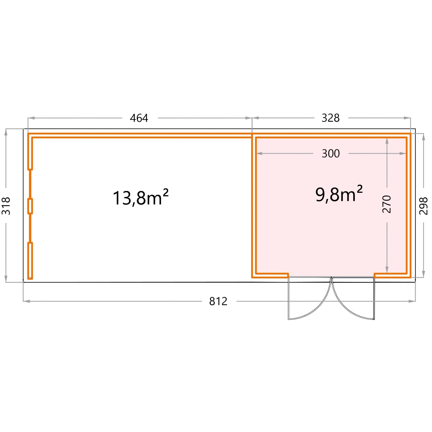 Gerätehaus Classico 3330 Lounge XL Links Fenster Weiße Ecken 792 x 298 cm Weiß_13