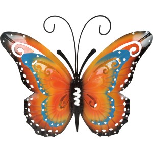 Orangefarbener Metall Schmetterling als Wanddeko für Garten oder Wohnraum, 29,5 cm.