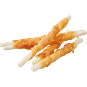 Primox Kausstangen Huhn, getrocknete Hunde-Snacks aus Rinderhaut mit Hühnerfleisch umwickelt.