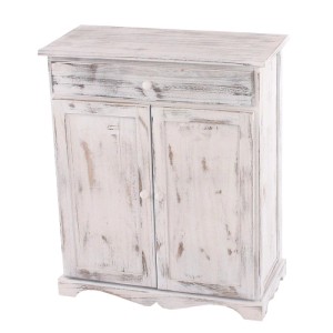 Weiße MCW Kommode mit Schublade und zwei Türen im Shabby-Look, 78x66x33 cm.