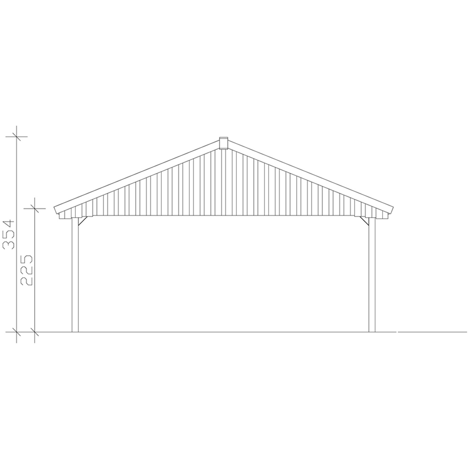 Skizze Satteldach-Carport Wallgau, 620x750 cm, mit Dachlattung. Seitenansicht mit Höhenangaben.