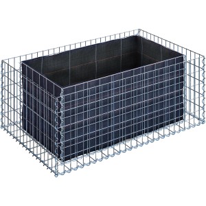 Eckiges Gabiona Gabionen-Hochbeet, 50x130x80 cm, Maschenweite 5x10 cm, Drahtkorb mit Vlies.