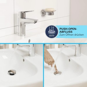 Grohe Waschtischarmatur Start S-Size mit Push-open Ablaufgarnitur im modernen Bad.
