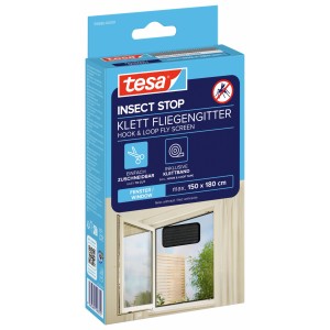 tesa Insect Stop Klett Fliegengitter für Fenster, anthrazit, max. 150x180cm