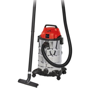 Einhell TC-VC 1930 S Nass-Trockensauger mit Edelstahlbehälter, Saugrohr und Düse.