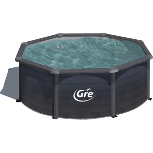 Runder Gre Stahlwandpool Kea, Ø 350 cm, Graphitoptik. Komplettes Pool-Set mit Sandfilteranlage und Leiter.