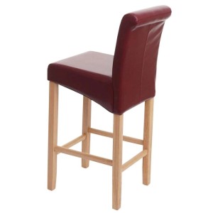 Barhocker C33 in Rot-Braun mit hellen Holzbeinen und Kunstlederbezug.