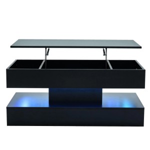 okwish Couchtisch mit LED Stauraum HydraulikHub Beistelltisch 100x50x42cm Schwarz