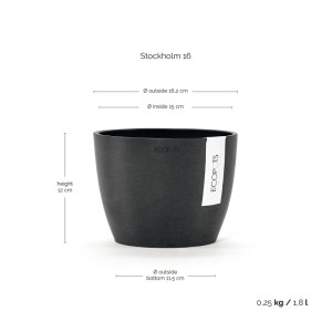 Ecopots Blumentopf Stockholm Dunkelgrau 16 cm