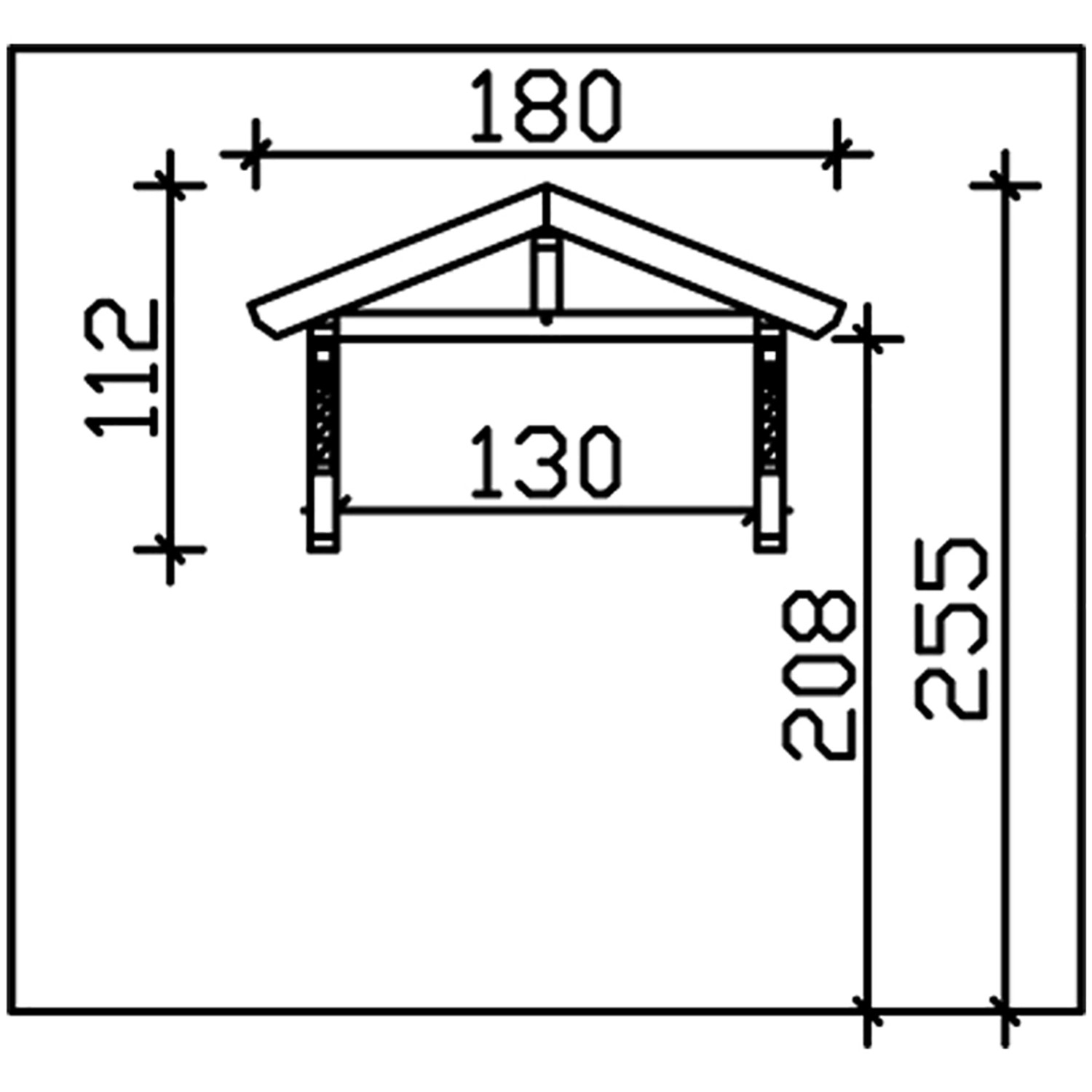 Technische Zeichnung: Skan Holz Haustür-Vordach Stettin 1, Maße 180x80 cm, Schiefergrau lasiert.