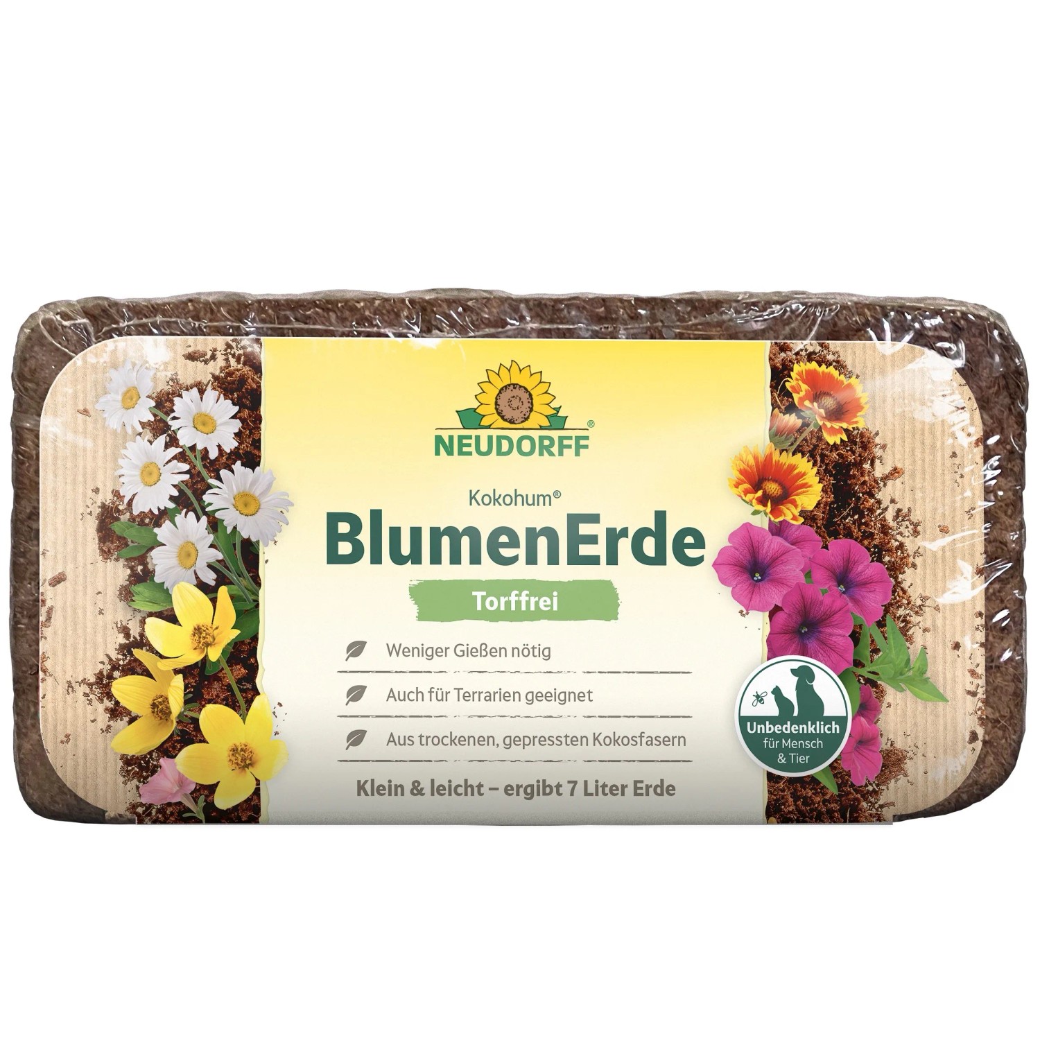 Neudorff Kokohum torffreie Blumenerde als gepresster Block aus Kokosfasern. Ergibt 7 Liter für Pflanzen & Terrarien.