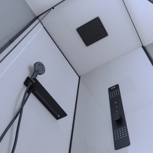 Aurlane Komplettdusche Urban 2 Square, 90x90x215 cm, mit Kopf-, Handbrause und Massagedüsen in Schwarz.
