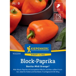 Kiepenkerl Blockpaprika Benita-Midi Orange® Samen, orange Paprika auf Saatguttüte.