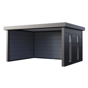Anthrazitfarbener Pavillon Singolo mit Fenster, 478x358 cm. Ideal für Garten und Terrasse.