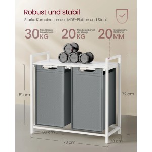 Vasagle Wäschekorb mit 2 Fächern, weiß-grau, 92 Liter. Wäsche sortieren leicht gemacht.