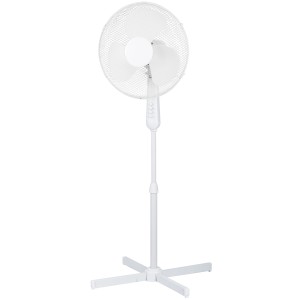 Weißer CMI Standventilator, Ø 40 cm, mit drei Geschwindigkeitsstufen für eine angenehme Kühlung.