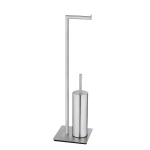 WENKO Stand WC-Garnitur Recco aus satiniertem Edelstahl mit WC-Bürste und Toilettenpapierhalter.