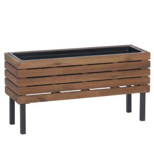 Brauner MCW Pflanzkasten P84 aus Stahl und Akazie, 36x62x22cm, mit herausnehmbarem Einsatz.