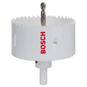 Bosch Bimetall Lochsäge 83 mm mit Zentrierbohrer, geeignet für Holz, Metall und Kunststoff.