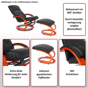 MCW Relaxsessel Aprilia mit Hocker, bordeauxfarbenem Kunstlederbezug und orangefarbenem Gestell.