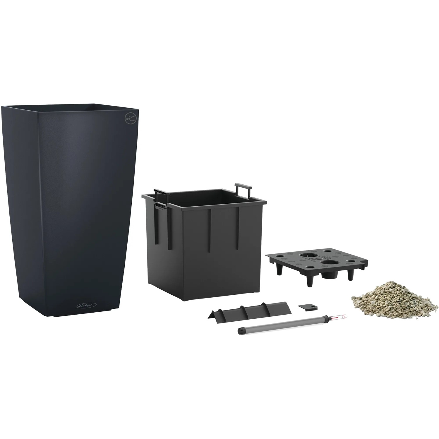 Lechuza Cubico Color 22 Pflanzgefäß in Schiefergrau, 22x22cm, mit Zubehör für die Bepflanzung.