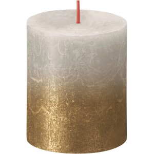Bolsius Rustik-Kerze Sunset in Sandgrau-Gold, Stumpenkerze mit Metallic-Effekt.